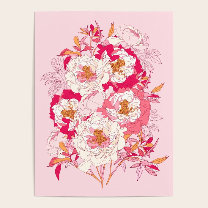 Pink flowers of peonies Poster Gallery Image 1