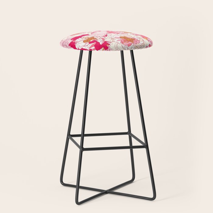Pink flowers of peonies Stool Gallery Image 1
