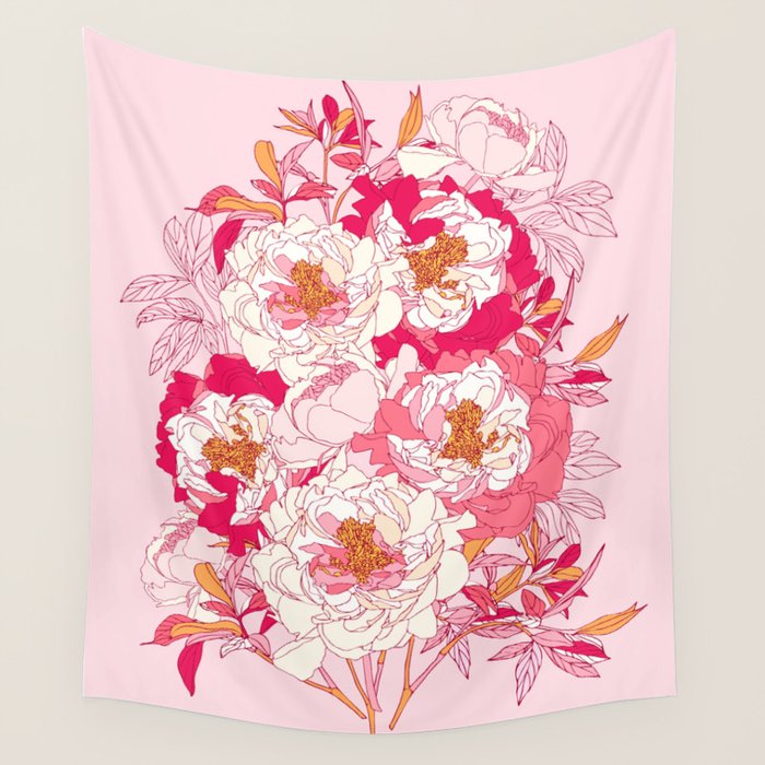 Pink flowers of peonies Wall Tapestry Gallery Image 4