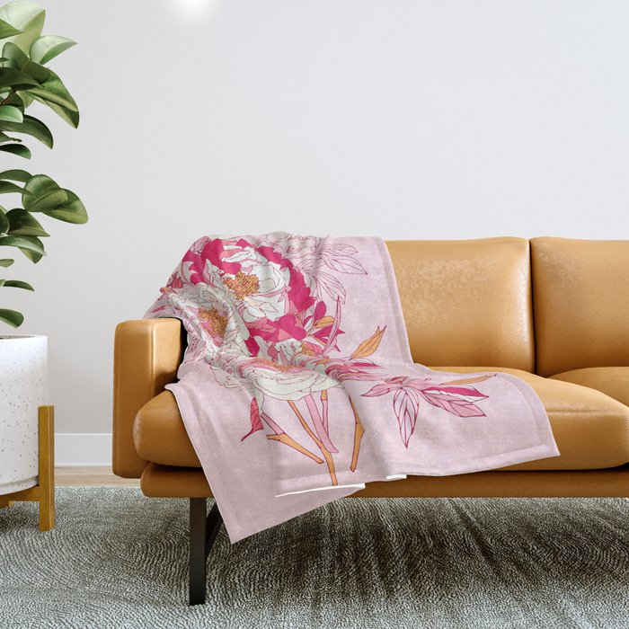 Pink flowers of peonies Throw Blanket Gallery Image 1