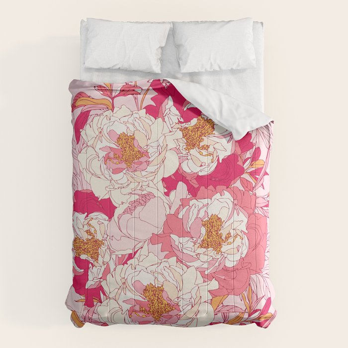 Pink flowers of peonies Comforter Gallery Image 1