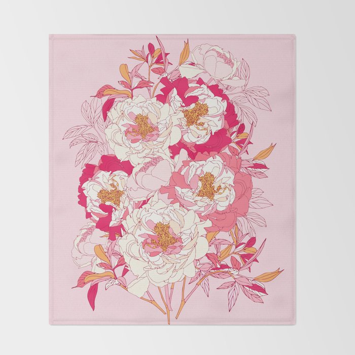 Pink flowers of peonies Throw Blanket Gallery Image 2