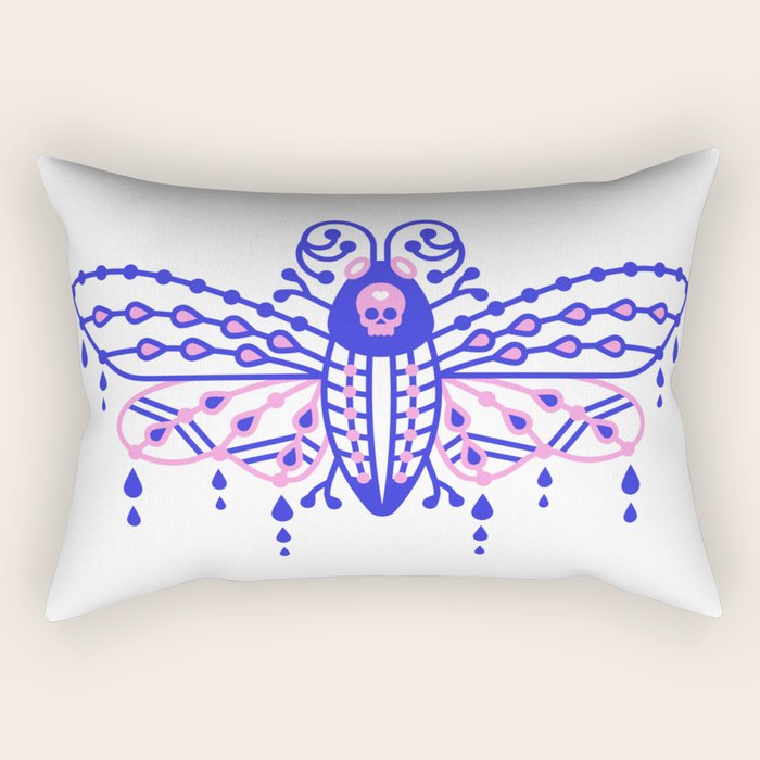 Death's Head Hawkmoth - Indigo & Pink Palette Rectangular Pillow Gallery Image 2