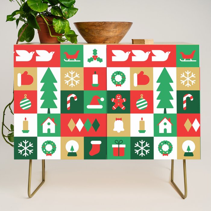 Christmas geometric mosaic art pattern Credenza Gallery Image 1