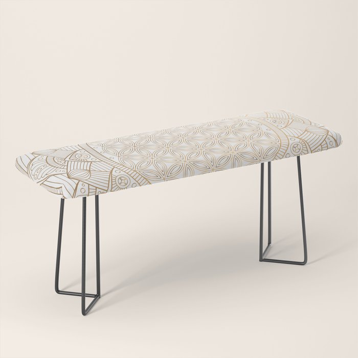The Flower of Life Gold Mandala Pattern With White Shimmer Bench Gallery Image 1