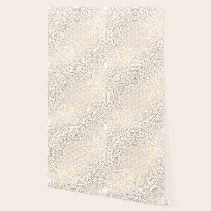The Flower of Life Gold Mandala Pattern With White Shimmer Wallpaper Gallery Image 2
