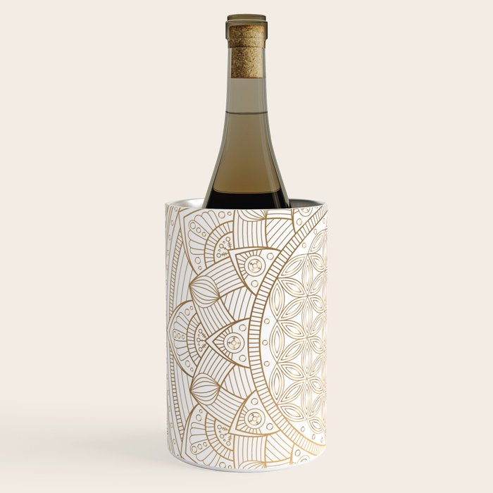 The Flower of Life Gold Mandala Pattern With White Shimmer Wine Chiller Gallery Image 2