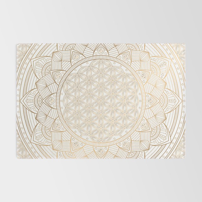 The Flower of Life Gold Mandala Pattern With White Shimmer Rug Gallery Image 2
