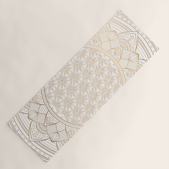 The Flower of Life Gold Mandala Pattern With White Shimmer Yoga Mat Gallery Image 1