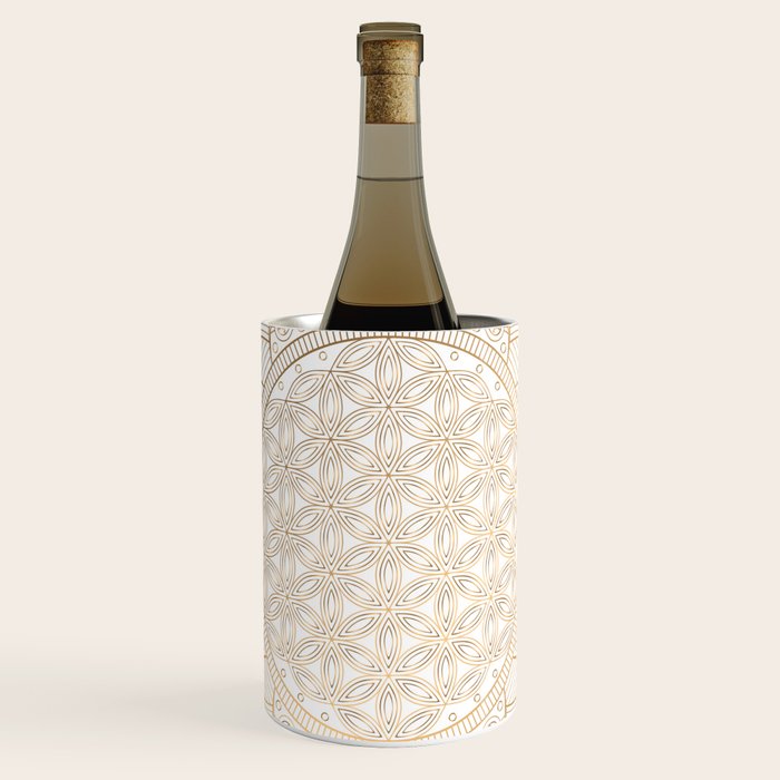 The Flower of Life Gold Mandala Pattern With White Shimmer Wine Chiller Gallery Image 1