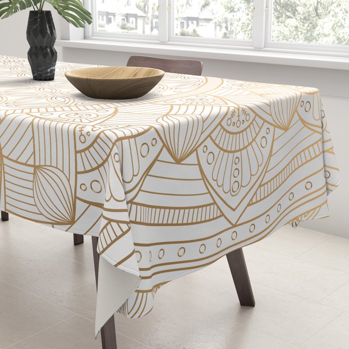 The Flower of Life Gold Mandala Pattern With White Shimmer Tablecloth Gallery Image 3