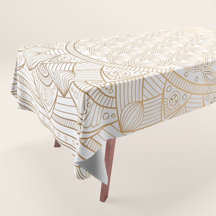 The Flower of Life Gold Mandala Pattern With White Shimmer Tablecloth Gallery Image 1