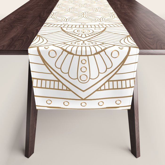 The Flower of Life Gold Mandala Pattern With White Shimmer Table Runner Gallery Image 1