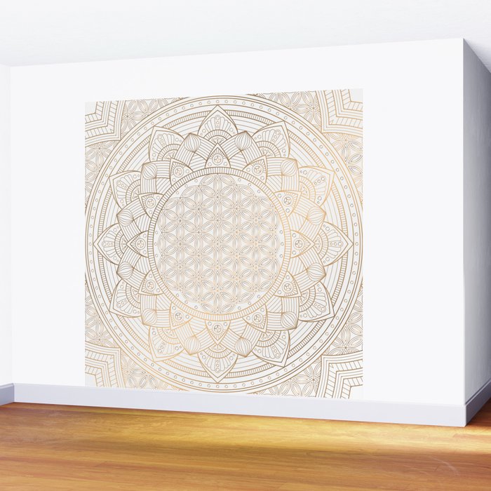 The Flower of Life Gold Mandala Pattern With White Shimmer Wall Mural Gallery Image 2