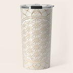 The Flower of Life Gold Mandala Pattern With White Shimmer Travel Mug Gallery Image 1