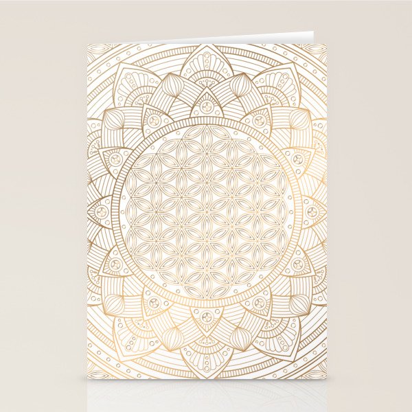 The Flower of Life Gold Mandala Pattern With White Shimmer Stationery Card Gallery Image 2