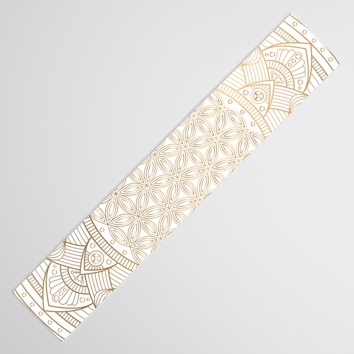 The Flower of Life Gold Mandala Pattern With White Shimmer Table Runner Gallery Image 3