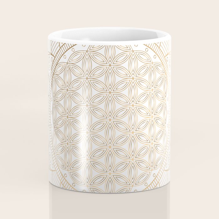 The Flower of Life Gold Mandala Pattern With White Shimmer Coffee Mug Gallery Image 4