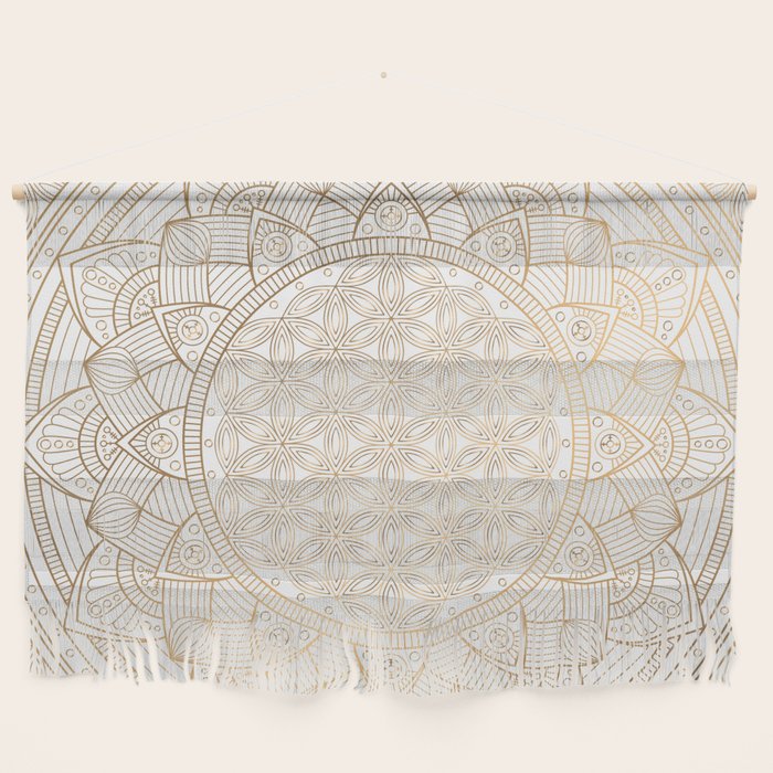 The Flower of Life Gold Mandala Pattern With White Shimmer Wall Hanging Gallery Image 1