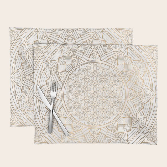 The Flower of Life Gold Mandala Pattern With White Shimmer Placemat Gallery Image 1