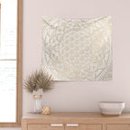 The Flower of Life Gold Mandala Pattern With White Shimmer Wall Tapestry Gallery Image 2
