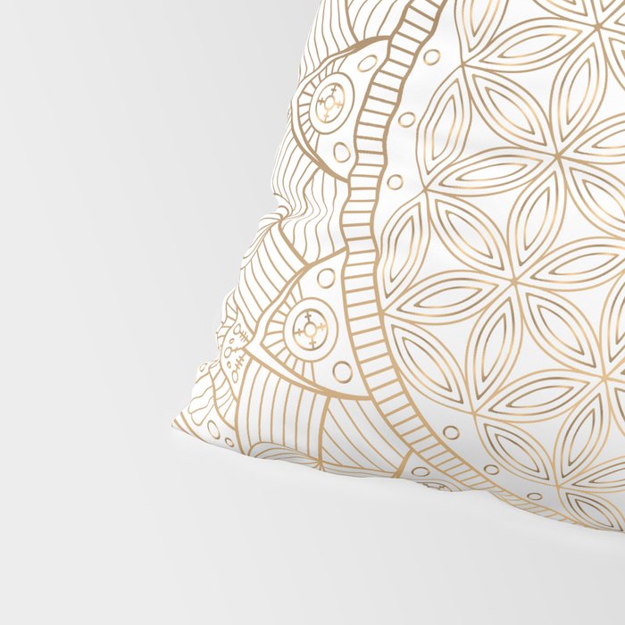 The Flower of Life Gold Mandala Pattern With White Shimmer Pillow Sham Gallery Image 4