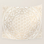 The Flower of Life Gold Mandala Pattern With White Shimmer Wall Tapestry Gallery Image 4