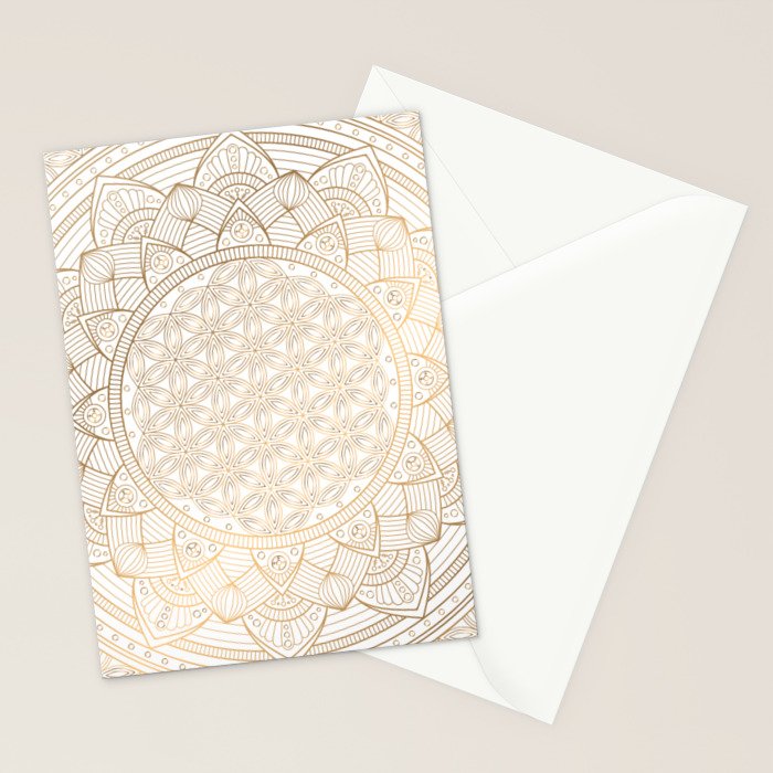 The Flower of Life Gold Mandala Pattern With White Shimmer Stationery Card Gallery Image 2