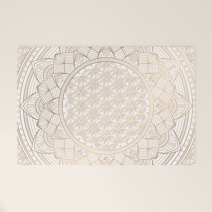The Flower of Life Gold Mandala Pattern With White Shimmer Welcome Mat Gallery Image 1