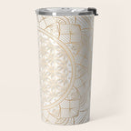 The Flower of Life Gold Mandala Pattern With White Shimmer Travel Mug Gallery Image 2