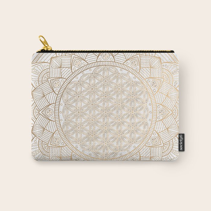 The Flower of Life Gold Mandala Pattern With White Shimmer Carry All Pouch Gallery Image 1