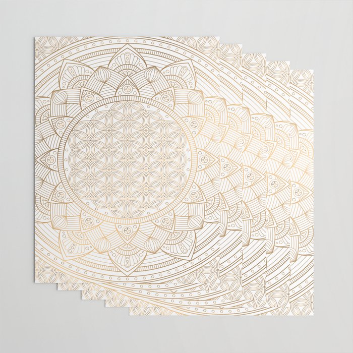 The Flower of Life Gold Mandala Pattern With White Shimmer Wrapping Paper Gallery Image 3