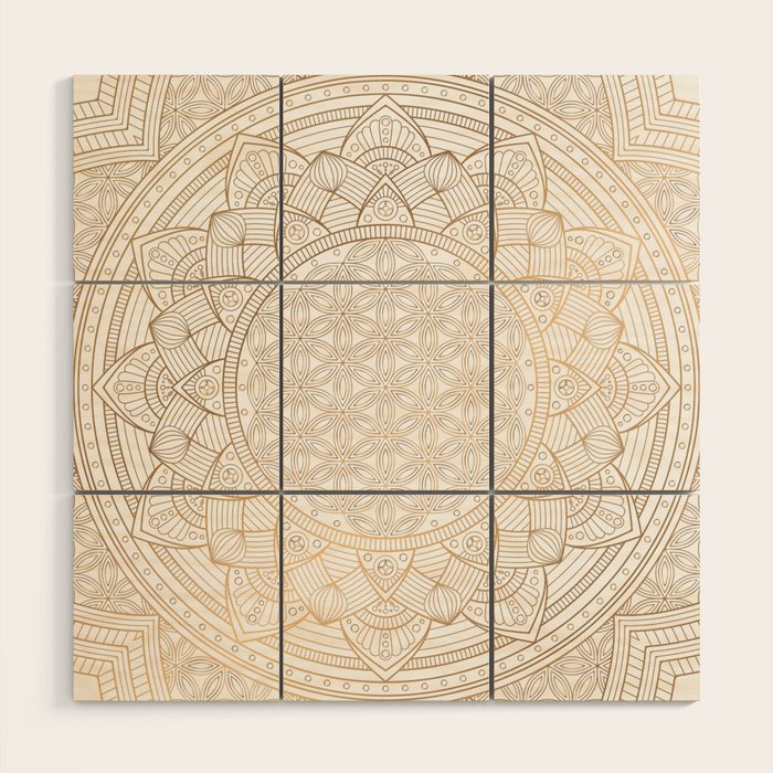 The Flower of Life Gold Mandala Pattern With White Shimmer Wood Wall Art Gallery Image 1