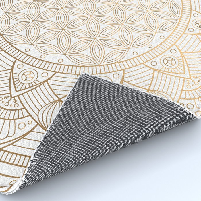 The Flower of Life Gold Mandala Pattern With White Shimmer Rug Gallery Image 4