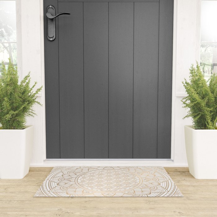 The Flower of Life Gold Mandala Pattern With White Shimmer Welcome Mat Gallery Image 3