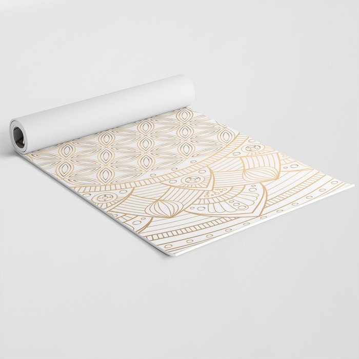 The Flower of Life Gold Mandala Pattern With White Shimmer Yoga Mat Gallery Image 2