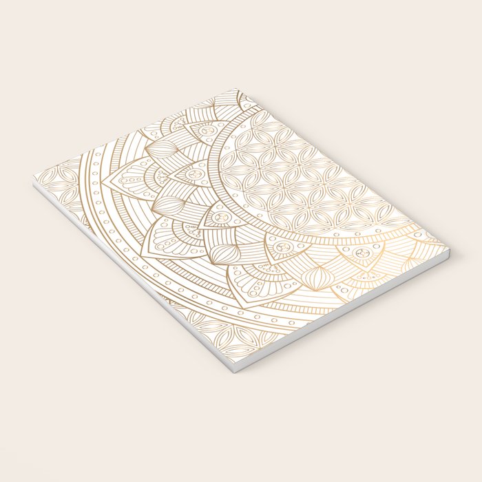 The Flower of Life Gold Mandala Pattern With White Shimmer Notebook Gallery Image 3
