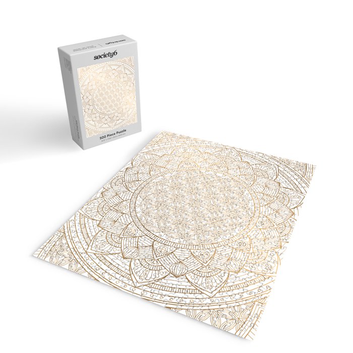 The Flower of Life Gold Mandala Pattern With White Shimmer Jigsaw Puzzle Gallery Image 2