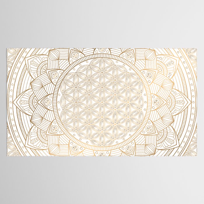 The Flower of Life Gold Mandala Pattern With White Shimmer Tablecloth Gallery Image 2