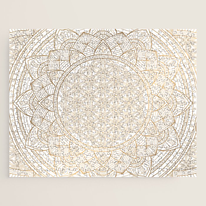 The Flower of Life Gold Mandala Pattern With White Shimmer Jigsaw Puzzle Gallery Image 1