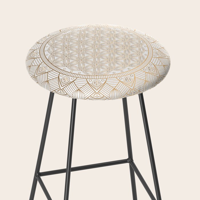 The Flower of Life Gold Mandala Pattern With White Shimmer Stool Gallery Image 2