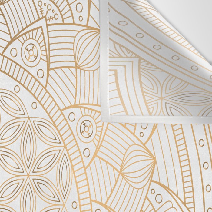 The Flower of Life Gold Mandala Pattern With White Shimmer Wall Tapestry Gallery Image 3