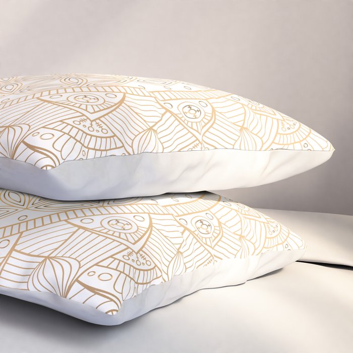 The Flower of Life Gold Mandala Pattern With White Shimmer Pillow Sham Gallery Image 3