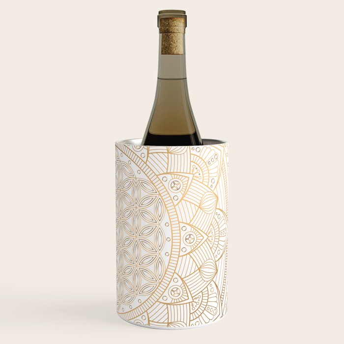 The Flower of Life Gold Mandala Pattern With White Shimmer Wine Chiller Gallery Image 3