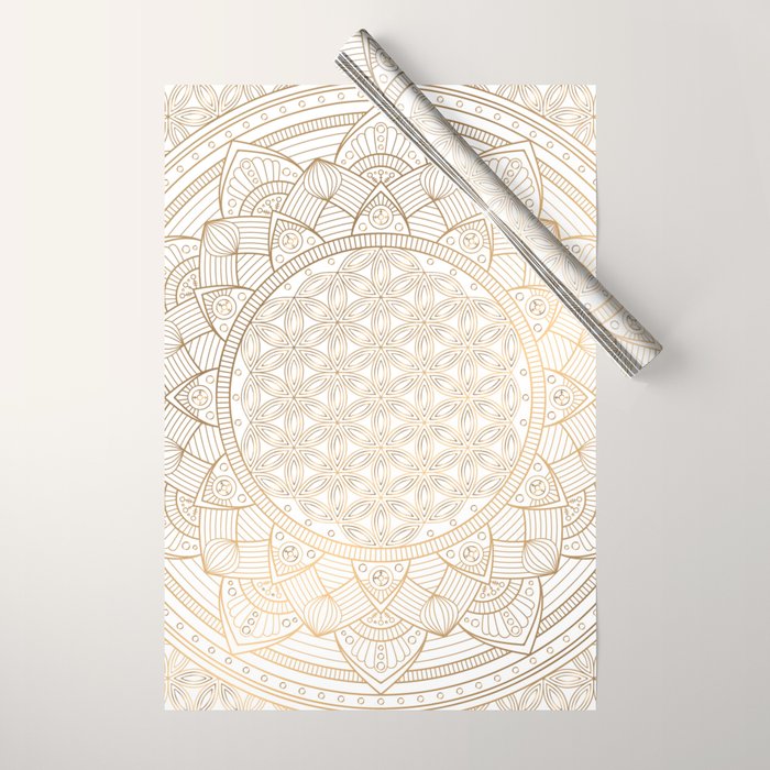 The Flower of Life Gold Mandala Pattern With White Shimmer Wrapping Paper Gallery Image 1