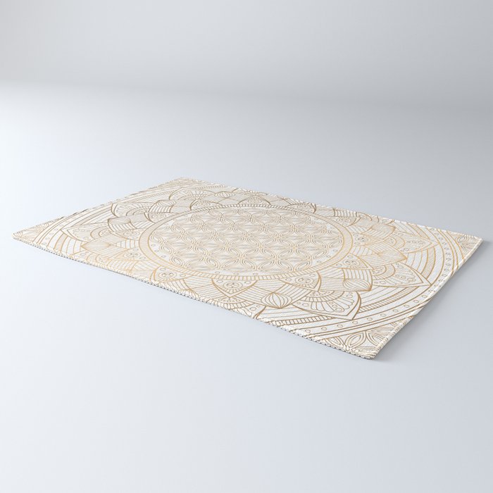 The Flower of Life Gold Mandala Pattern With White Shimmer Rug Gallery Image 3