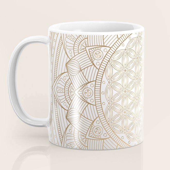 The Flower of Life Gold Mandala Pattern With White Shimmer Coffee Mug Gallery Image 3