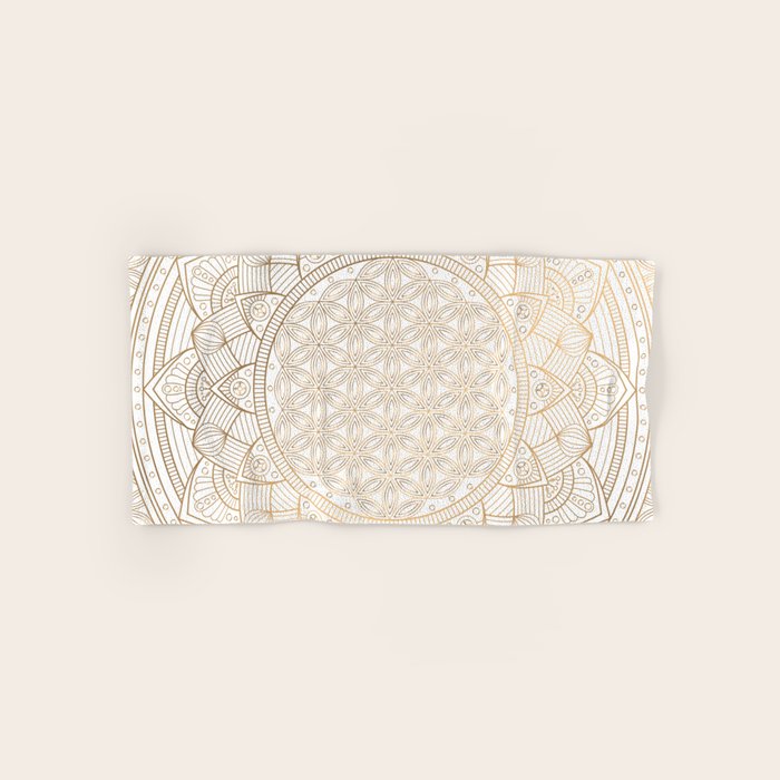 The Flower of Life Gold Mandala Pattern With White Shimmer Bath Towel Gallery Image 1