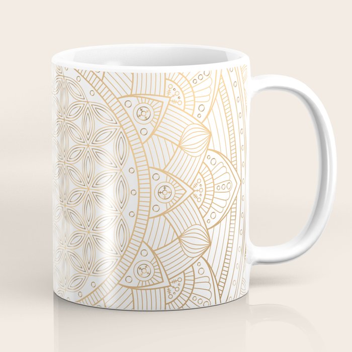 The Flower of Life Gold Mandala Pattern With White Shimmer Coffee Mug Gallery Image 1