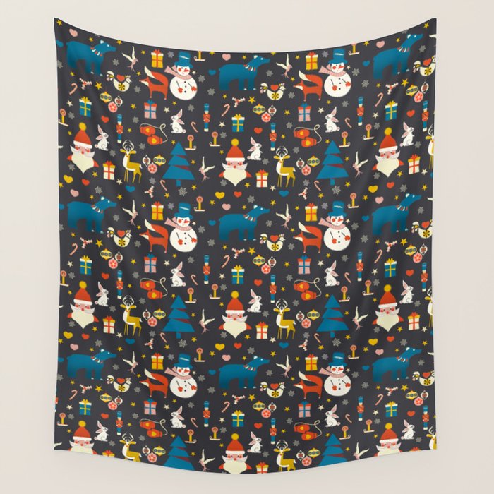 Christmas symbols pattern Wall Tapestry Gallery Image 1